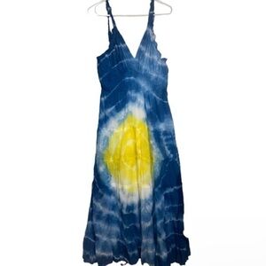 Sapogee Blue & Yellow Tie-dye Tiered Maxi Dress NWT Size XL